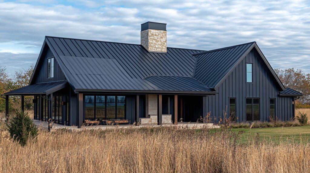 Modern black barndominium pole building